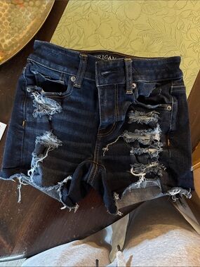 American Eagle Outfitters Distressed Dark Blue Denim Cutoff Shorts